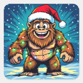 Funny Christmas Bigfoot Sasquatch Quadratischer Aufkleber