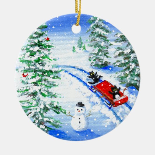 Funny Christmas Black Cat Art Creationarts Keramik Ornament (Vorne)