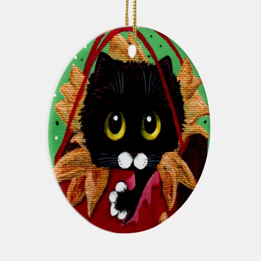 Funny Christmas Black Cat Art Creationarts Keramik Ornament (Rechts)