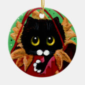 Funny Christmas Black Cat Art Creationarts Keramik Ornament (Vorne)