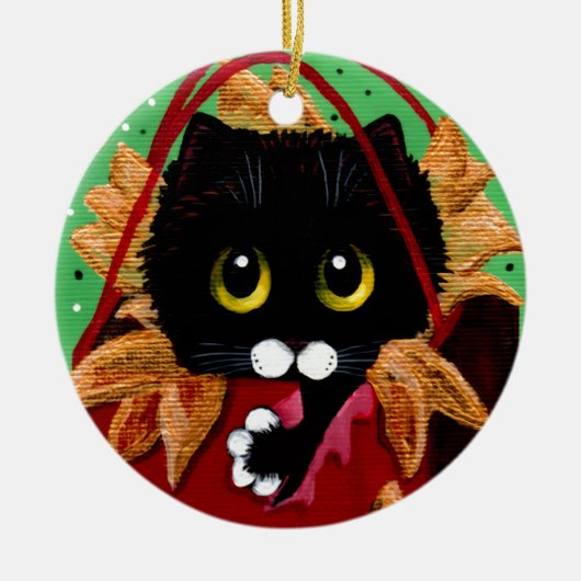 Funny Christmas Black Cat Art Creationarts Keramik Ornament (Vorne)