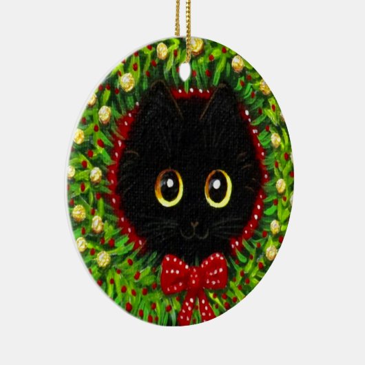 Funny Christmas Black Cat Art Creationarts Keramik Ornament (Rechts)