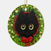 Funny Christmas Black Cat Art Creationarts Keramik Ornament (Links)