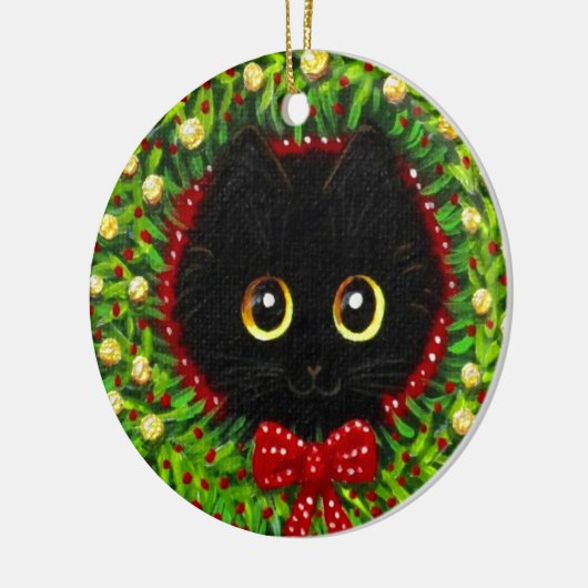Funny Christmas Black Cat Art Creationarts Keramik Ornament (Links)