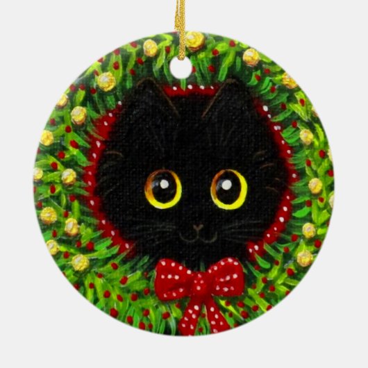 Funny Christmas Black Cat Art Creationarts Keramik Ornament (Hinten)