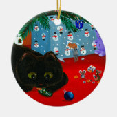 Funny Christmas Black Cat Art Creationarts Keramik Ornament (Vorne)