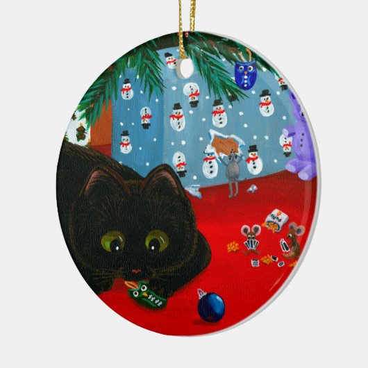 Funny Christmas Black Cat Art Creationarts Keramik Ornament (Links)