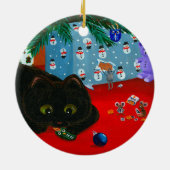 Funny Christmas Black Cat Art Creationarts Keramik Ornament (Hinten)