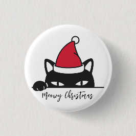 Funny Christmas Black Cat Button