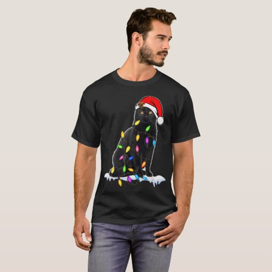 Funny Christmas Black Cat Design T-Shirt (Vorne ganz)