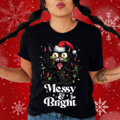 Funny Christmas Black Cat - Messy Bright T-Shirt