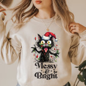 Funny Christmas Black Cat - Messy Bright T-Shirt
