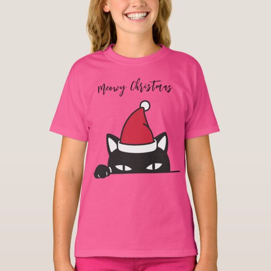 Funny Christmas Black Cat T-Shirt (Vorderseite)
