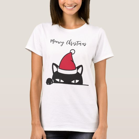 Funny Christmas Black Cat T-Shirt (Vorderseite)