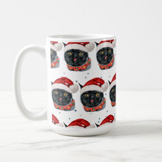 Funny Christmas Black Cat Watercolor Kaffeetasse (Links)