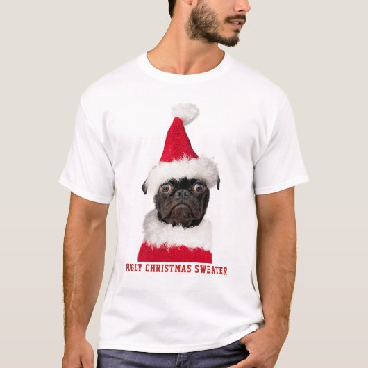 Funny Christmas Black Mops Pugly Sweater T-Shirt (Vorderseite)