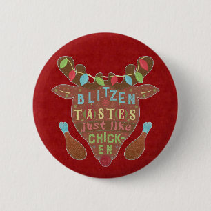 Funny Christmas Blitzen Chicken Reinder Spaß Button