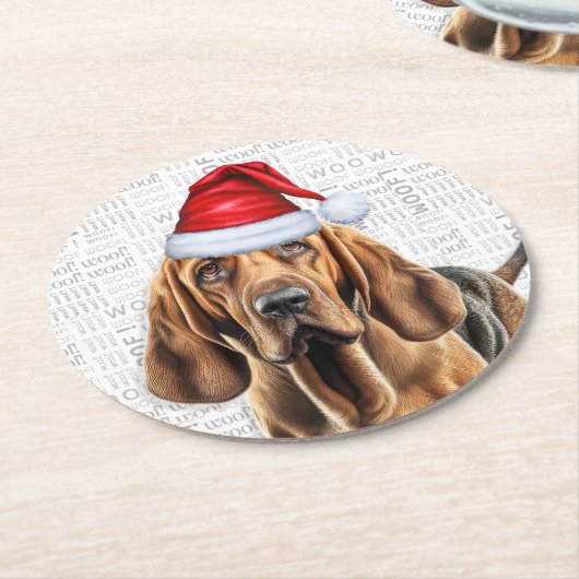 Funny Christmas Bloodhound Dog Lover Holiday Runder Pappuntersetzer (Angewinkelt)