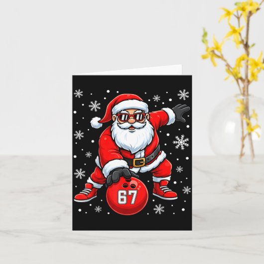 Funny Christmas Bowling Cool Santa Claus 6 7 Meme Karte (Gelbe Blume)