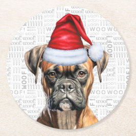 Funny Christmas Boxer Dog Lover Holiday Runder Pappuntersetzer
