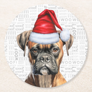 Funny Christmas Boxer Dog Lover Holiday Runder Pappuntersetzer