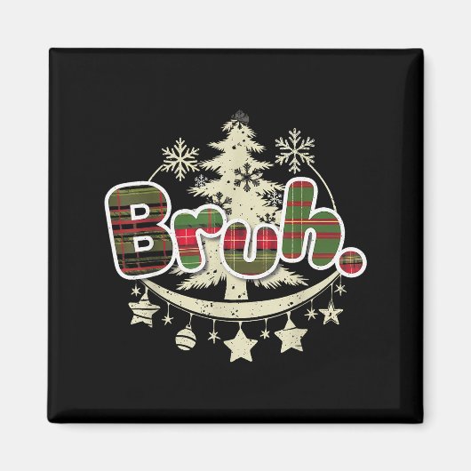 Funny Christmas Bruh Xmas Pajamas Red Plaid Men Wo Magnet (Vorne)