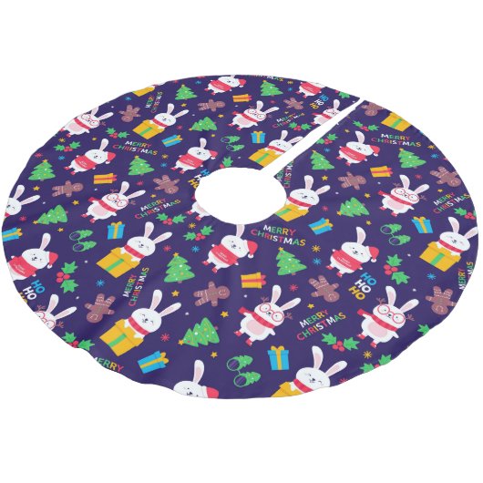 Funny Christmas Bunnies Polyester Weihnachtsbaumdecke (Schrägansicht)