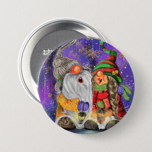 Funny Christmas Button Geschenk Happy Gnomes singe (Vorne & Hinten)