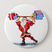Funny Christmas Button Geschenk mit Bodybuilder Sa (Vorderseite)