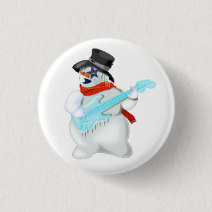Funny Christmas Button mit Snowman und Gitarre