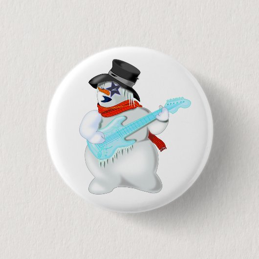 Funny Christmas Button mit Snowman und Gitarre (Vorderseite)