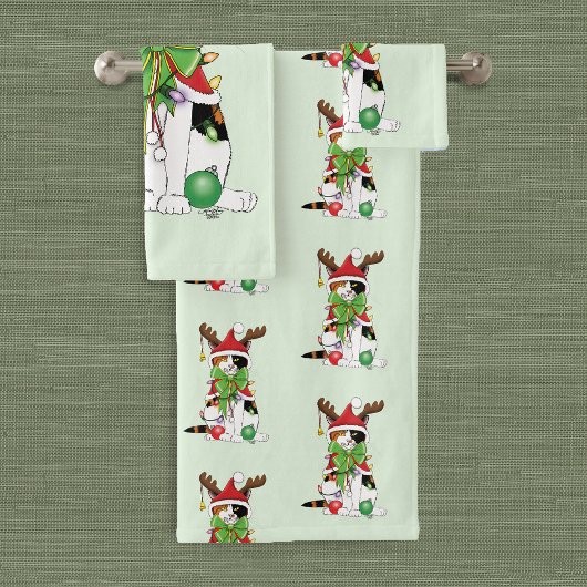 Funny Christmas Calico Cat Badhandtuch Set