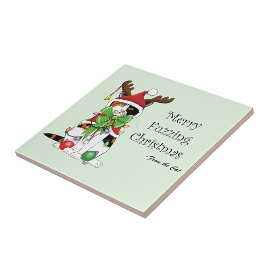 Funny Christmas Calico Cat Fliese (Seite)