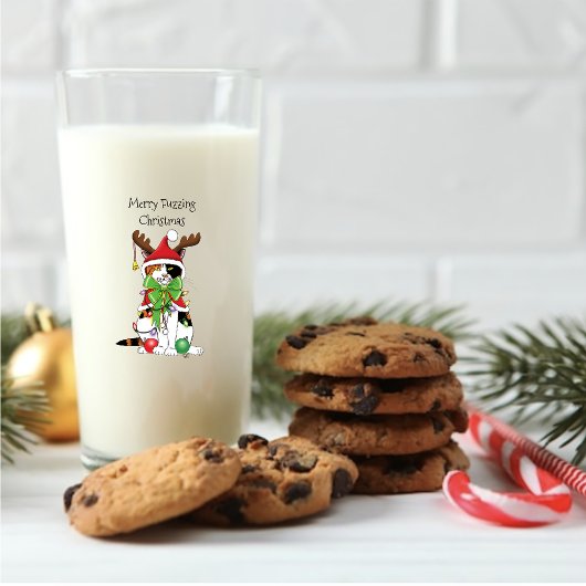 Funny Christmas Calico Cat Glas