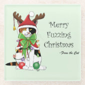 Funny Christmas Calico Cat Glasuntersetzer (Vorderseite)