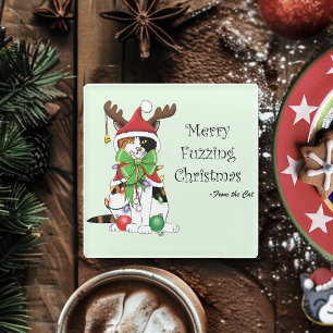 Funny Christmas Calico Cat Glasuntersetzer