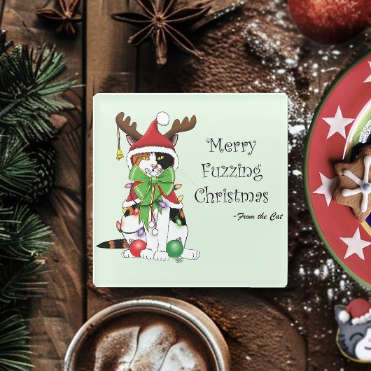 Funny Christmas Calico Cat Glasuntersetzer