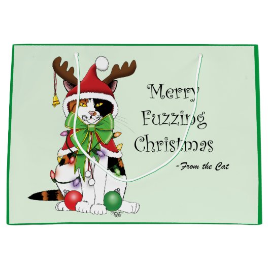 Funny Christmas Calico Cat Große Geschenktüte (Vorderseite)