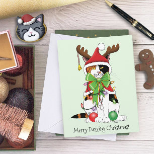 Funny Christmas Calico Cat Karte