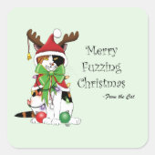 Funny Christmas Calico Cat Quadratischer Aufkleber (Vorderseite)