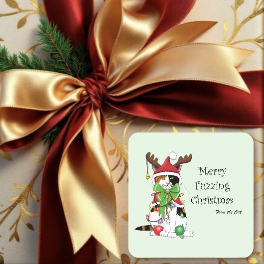Funny Christmas Calico Cat Quadratischer Aufkleber