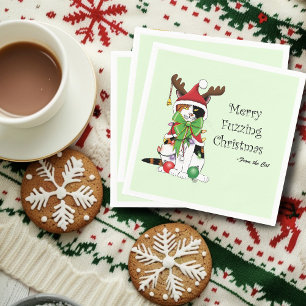 Funny Christmas Calico Cat Serviette
