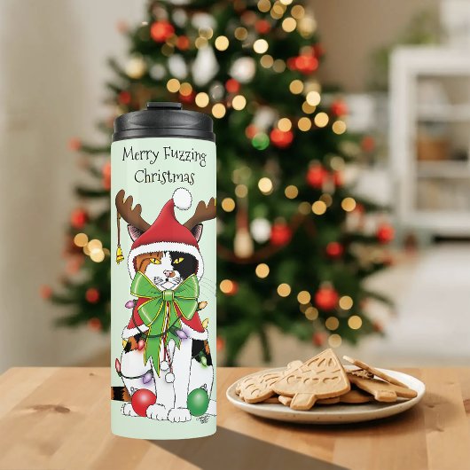 Funny Christmas Calico Cat Thermosbecher