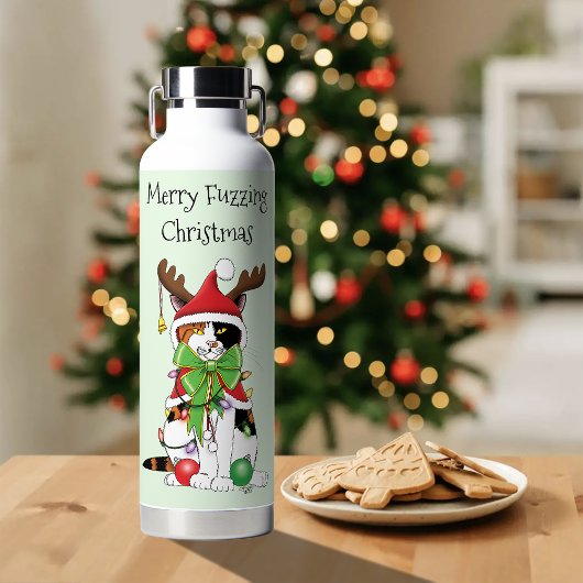 Funny Christmas Calico Cat Trinkflasche