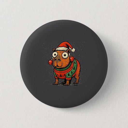 Funny Christmas Capybara With Santa Hat &amp; Swea Button (Vorderseite)