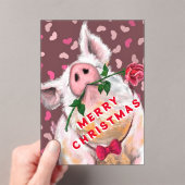 Funny Christmas Card Gentleman Pig mit Rose Acryleinladungen (Insitu (Handheld))
