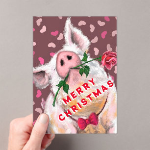 Funny Christmas Card Gentleman Pig mit Rose Acryleinladungen