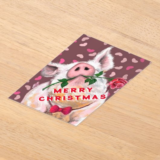 Funny Christmas Card Gentleman Pig mit Rose Acryleinladungen (Ablage )