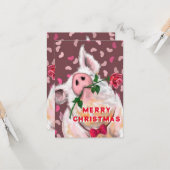 Funny Christmas Card Gentleman Pig mit Rose Karte (Vorderseite/Rückseite Beispiel)