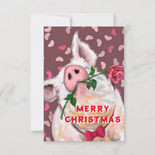 Funny Christmas Card Gentleman Pig mit Rose Karte